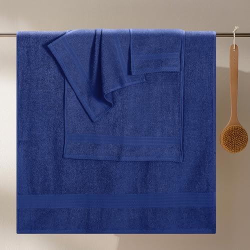 GLAMBURG Ultra Soft 8-Piece Towel Set - 100% Pure Ringspun Cotton, Contains 2 Oversized Bath Towels 27x54, 2 Hand Towels 16x28, 4 Wash Cloths 13x13 - Ideal for Everyday use, Hotel & Spa - Navy Blue