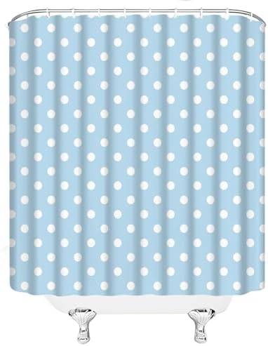 Polka Dot Shower Curtain Light Blue White Retro Spot Vintage Fabric Decorative Bathroom Curtains with Hooks,67" Wx70 H