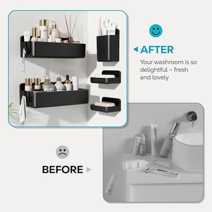 Nieifi Adhesive Shower Shelves, Black, 5 Pieces
