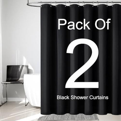 LLSCL 2 Pack Black Fabric Shower Curtain Liner with Magnets, Waterproof Hotel Quality, 72 x 72 Machine Washable
