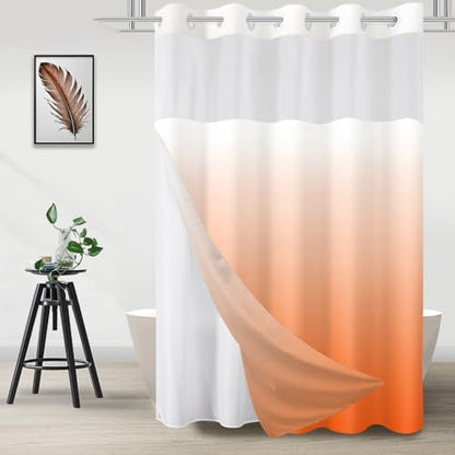 No Hook Shower Curtain and Liner Set for Bathroom, Ombre Orange, 71" x 74"