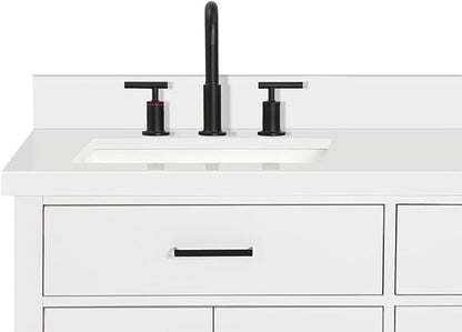 ARIEL Hepburn 72-inch Bathroom Vanity with Sink,Solid Wood, 1.5-inch Pure White Quartz Countertop & Backsplash, Double Rectangular Porcelain Sink, 4 Soft Closing Doors, 6 Dovetail Drawers, White