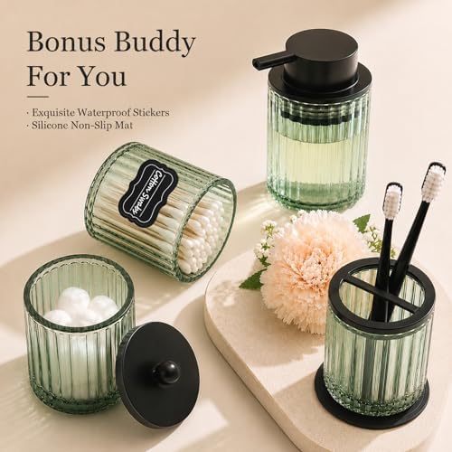Amolliar Bathroom Accessories Set, Green Glass Complete 4PCS Bathroom Sets