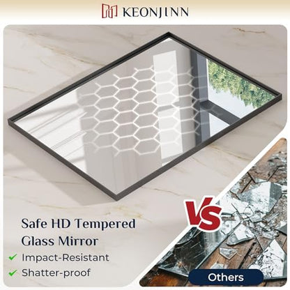 Keonjinn 28x36 Inch Black Bathroom Mirror for Over Sink, Wall Mounted