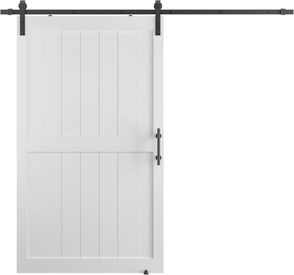 48''x 80'' Sliding Barn Door with 8 Ft Barn Door Hardware Kit | Pre-Drilled Holes Easy Assembly - Include Installation Manual, Water-Proof PVC Surface, H-Frame, White