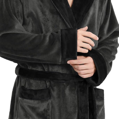 Yurhap Luxury Mens Robe with Hood, Ultra Cozy Fleece Bathrobe for Men, Plush Hooded Robe with Belt & 2 Pockets