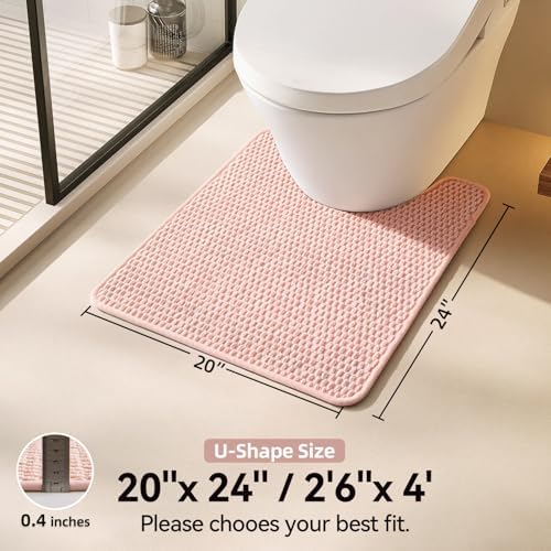 Triohero Toilet Rug, Thin Toilet Rugs U Shaped Washable Non Slip Absorbent Quick Dry Low Pile Toilet Mat, Pink 20"x24" U Shape