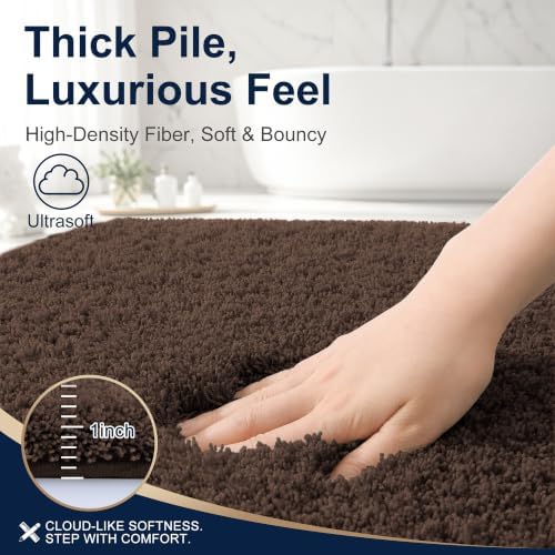 OLANLY Microfiber Large Bathroom Rugs 59x35, Soft Absorbent Bath Mat, Brown