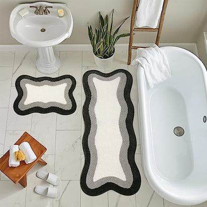 HAOCOO Microfiber Bathroom Runner Rug, 18x47 inch Non Slip Long Rug Runner, Washable Luxury Soft Absorbent Carpet Funny Decor for Shower Kitchen Entryway Bedroom Black/Grey