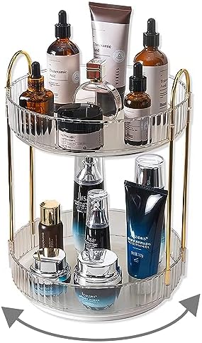 Asayuee 360 Rotating Makeup Organizer,2 Tier Large Capacity Make Up Organizers and Storage,Skincare Perfume Vanity Organizers,Bathroom Cosmetics Storage Organizer Countertop(Clear-2 Tier)