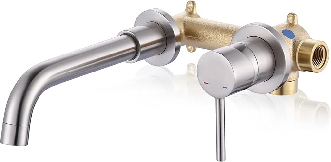 ARCORA Wall Mount Bathroom Faucet, Brushed Nickel Single Handle Bathroom Sink Faucet Wall Mounted, Rough-in Valve Included