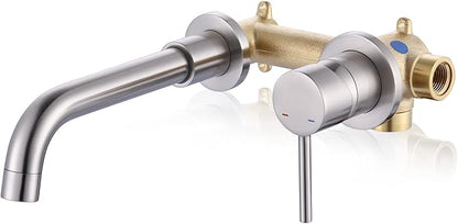 ARCORA Wall Mount Bathroom Faucet, Brushed Nickel Single Handle Bathroom Sink Faucet Wall Mounted, Rough-in Valve Included
