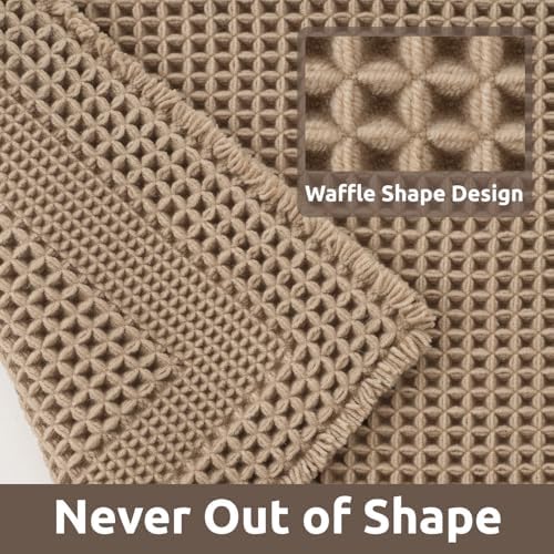 AMOAMI Waffle Bathroom Runner Rugs, Long Bath Mat Non Slip 24''x48'' Beige
