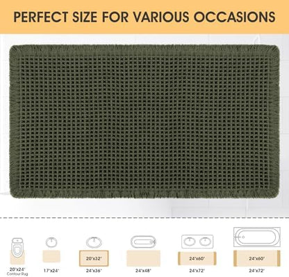 IM HOME Waffle Bath Mat Dark Green 36"x24", Boho Woven Modern Bath Mat Rugs, Absorbent Non Slip Bathroom Rugs, Soft Washable Bath Rugs with Tassels for Bathroom, Bedroom, Kitchen, Shower, Tub