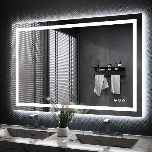 ISKM 48x32 LED Mirror for Bathroom, Front and Back Lit, Anti-Fog, Dimmable