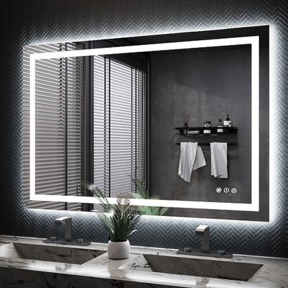 ISKM 48x32 LED Mirror for Bathroom, Front and Back Lit, Anti-Fog, Dimmable