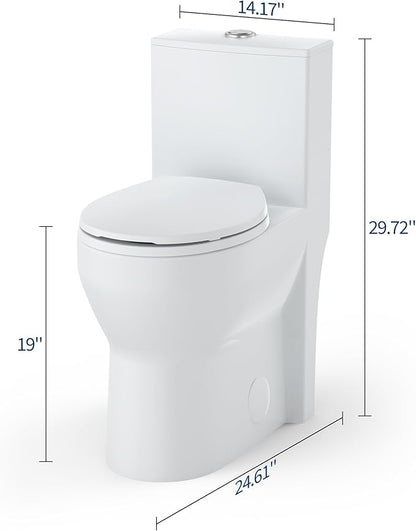 One Piece Toilet with 19" ADA Height, Round Bowl Design, Soft Closing PP Toilet Cover, Easy Clean Surface, Water Efficient Flush