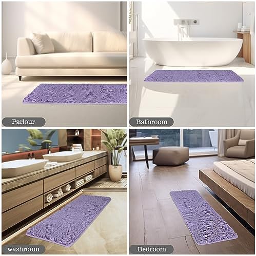 Yeaban Chenille Lavender Bathroom Runner Rug 17"x47"