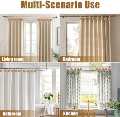 Shower Curtain Hooks, Wood Decorative Shower Curtain Rings, Modern Round Log Shower Curtain Hangers, 12PCS Shower Hooks for Shower Curtain Rod, Bedroom, Living Room (Gold)