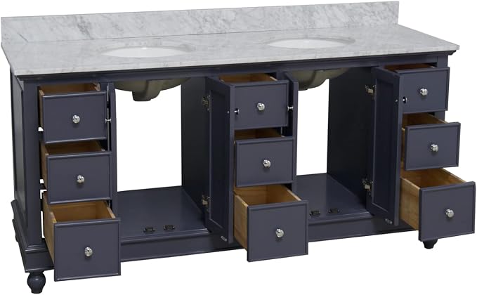 Bella 72-inch Double Bathroom Vanity (Marine Gray/Carrara): Includes Marine Gray Cabinet with Authentic Italian Carrara Marble Countertop and White Ceramic Sinks