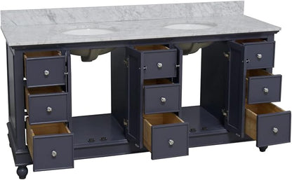 Bella 72-inch Double Bathroom Vanity (Marine Gray/Carrara): Includes Marine Gray Cabinet with Authentic Italian Carrara Marble Countertop and White Ceramic Sinks