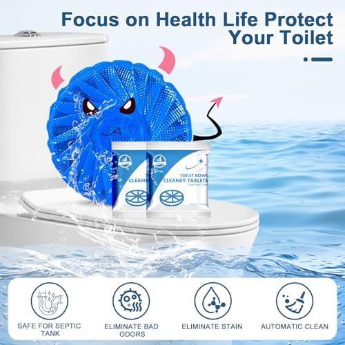 Msvvko Toilet Bowl Cleaners, Automatic Toilet Bowl Cleaner Tablets Blue Gel Powerful Clean, Septic Safe Toilet Tank Cleaner, Bathroom Deodorizer & Prevent Stain, Fresh Scent-10 PACKS