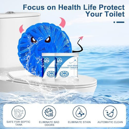 Msvvko Toilet Bowl Cleaners, Automatic Toilet Bowl Cleaner Tablets Blue Gel Powerful Clean, Septic Safe Toilet Tank Cleaner, Bathroom Deodorizer & Prevent Stain, Fresh Scent-10 PACKS