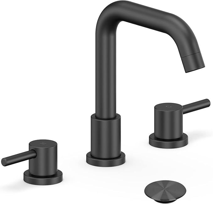 Bathroom Sink Faucet, Faucet for Bathroom Sink, Widespread Bathroom Faucet 3 Hole with Stainless Steel Pop Up Drain and cUPC Lead-Free Hose,Matte Black Bathroom Faucets