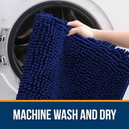 OLANLY Chenille Bathroom Rugs Mats Sets 2 Piece, 36"x24"+24"x20", Navy