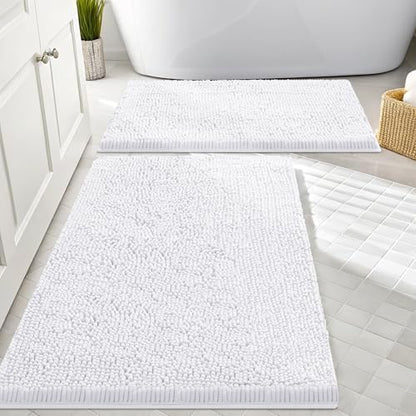Smiry Chenille Bathroom Rugs Sets 2 Piece (30x20+24x16, White)