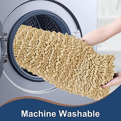 Luxury Chenille Beige Bathroom Rugs Sets 2 Piece, Thickened Hot Melt Rubber Bottom Bath Mats for Bathroom Non Slip,Bath Rugs Quick Dry Machine Washable for Shower Mat (32"x20"+17"x24")