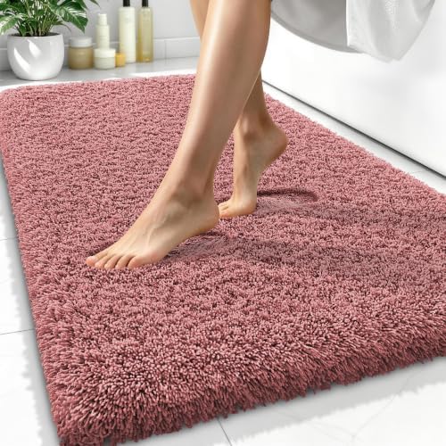 OLANLY Microfiber Bathroom Rugs 34x21, Soft Absorbent Bath Mat, Deep Rose
