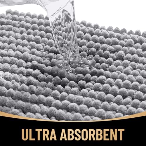 OLANLY Thick Chenille Large Bathroom Rugs 44x32, Absorbent Bath Mat, Grey
