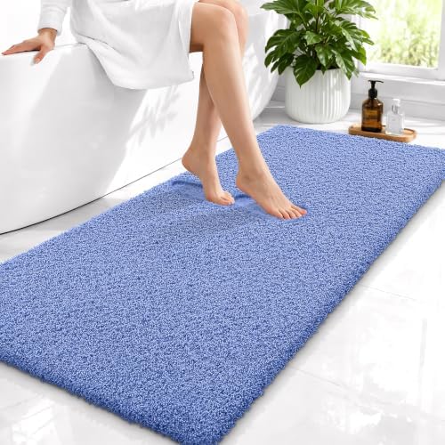 OLANLY Microfiber Bathroom Runner Rug 47x24, Soft Bath Mat, Cornflower Blue