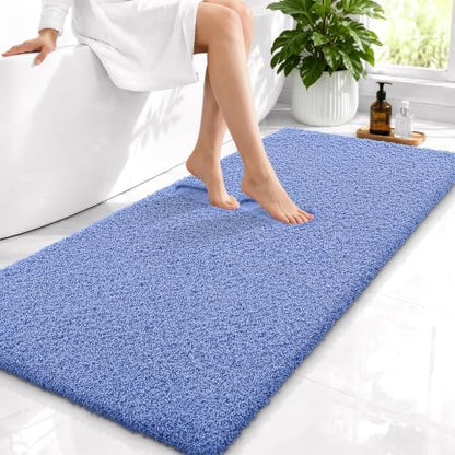 OLANLY Microfiber Bathroom Runner Rug 47x24, Soft Bath Mat, Cornflower Blue