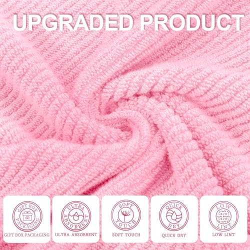 VOOVA & MOVAS Bathroom Hand Towels 4PC, 100% Cotton, 18x28 in, Pink