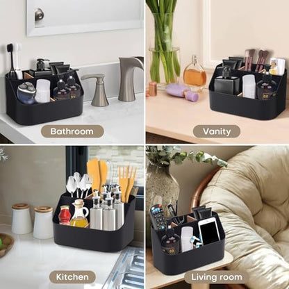 Ayswupt Electric Toothbrush Holders for Bathrooms,Black Tooth Brushing Holder,Toothpaste Organizer with Dividers,Bathroom Countertop Accessories Storage,Toothbrush Stand for Vanity Office Sink