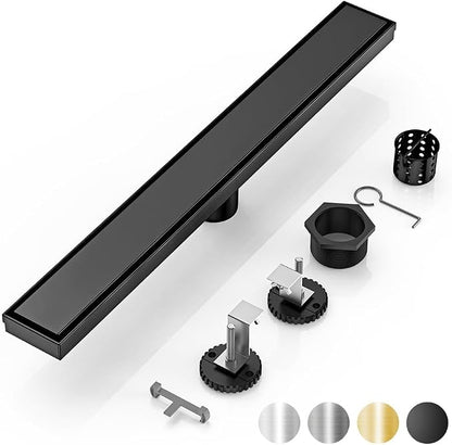 DLONE® Linear Shower Drain - 32 Inch Matte Black, with Tile Insert Pane | AISI 304 Stainless Steel Linear Drain, Rectangle Shower Floor Drain, with Adjustable Feet, Fits Bathroom & Balcony etc