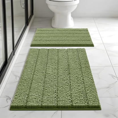 Bcoimo Bath Rugs Mat Set,2 Piece Non Slip Chenille Sage Bathroom Mat Sets
