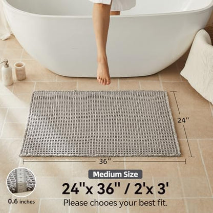 Triohero Waffle Bath Mat, Boho Bathroom Rugs Non Slip, 24x36 Light Grey