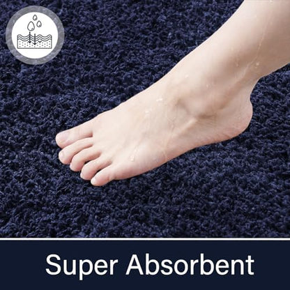 LOCHAS Bathroom Rugs 24x17 Inch, Microfiber Bath Rug Non Slip, Navy