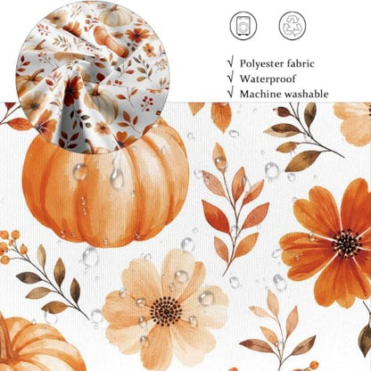 Fall Pumpkin Shower Curtain, Floral Autumn Bathroom Decor, 72 x 72