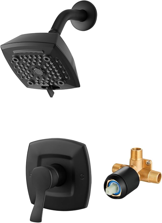 Black Shower Head And Faucet Set Complete With Valve Shower Fixtures With 6 Inch High Pressure Rain Shower Head Trim kit Regaderas Para bBaño Modernas