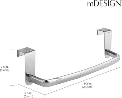 mDesign Steel Metal Wire Over Cabinet Towel Rack Storage Organizer - Hang on Cabinet or Door - Towel Bar Holder for Kitchen - Holds Hand Towels, Washcloths - Spira Collection, 2 Pack, Chrome