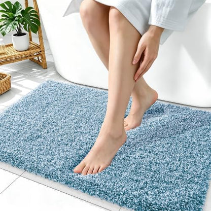 OLANLY Microfiber Soft Bathroom Rugs Mats 36x24, Peacock Blue and White