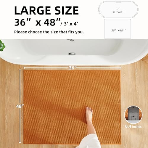 TYUU Large Bathroom Rugs Non Slip Washable Bath Rugs Super Absorbent Bathroom Rug Thin Quick Dry Low Pile Bath Mats, Orange 36"x48"