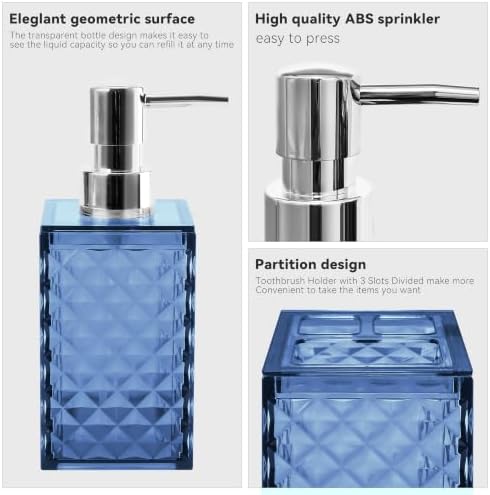 2 PCS Bathroom Accessory Set, Blue Soap Dispenser and Toothbrush Holder