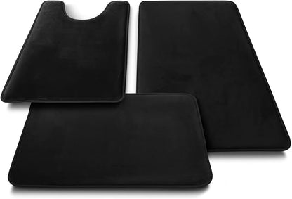 Clara Clark 2 Piece Bathroom Rugs Bath Mat Set, Velvet Memory Foam Bath Mats for Bathroom - Non-Slip, PVC Backing Bath Rugs, Washable - Dries Quickly, Black