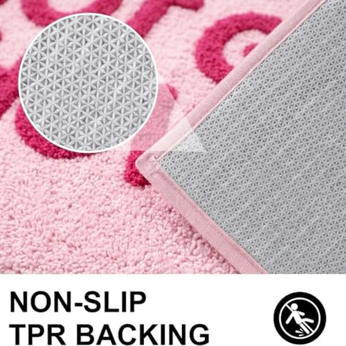 Hot Girl Shower Pink Bath Mat, Cute Tufted Bathroom Rug 24''x16''