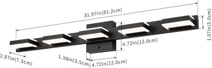 mirrea 32" 5 Light 3CCT LED Black Bathroom Vanity Light Fixture | Over Mirror,Bathroom Lighting,3000K/4000K/5000K ,Dimmable,Rust-resistant,Moisture-resistant,Acrylic shade,Wall Mount